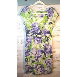 Johnathan Martin Womens Cream Purple Green Floral Sheath Dress Sz 8 Stretch